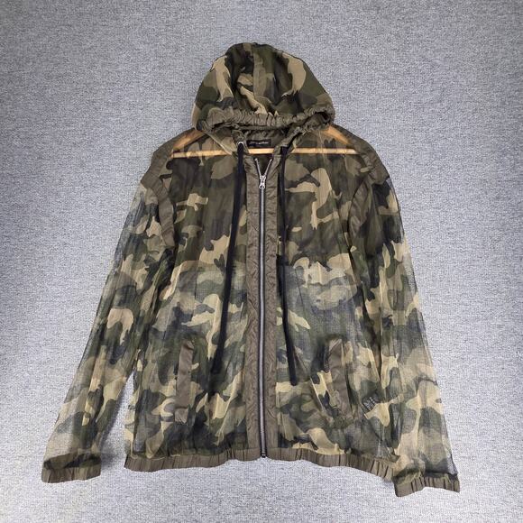 SHINESTAR WOMENS GREEN CAMO MESH FULL ZIP HOODIE SIZE LARGE SHEER HOODED JACKET - Picture 3 of 13